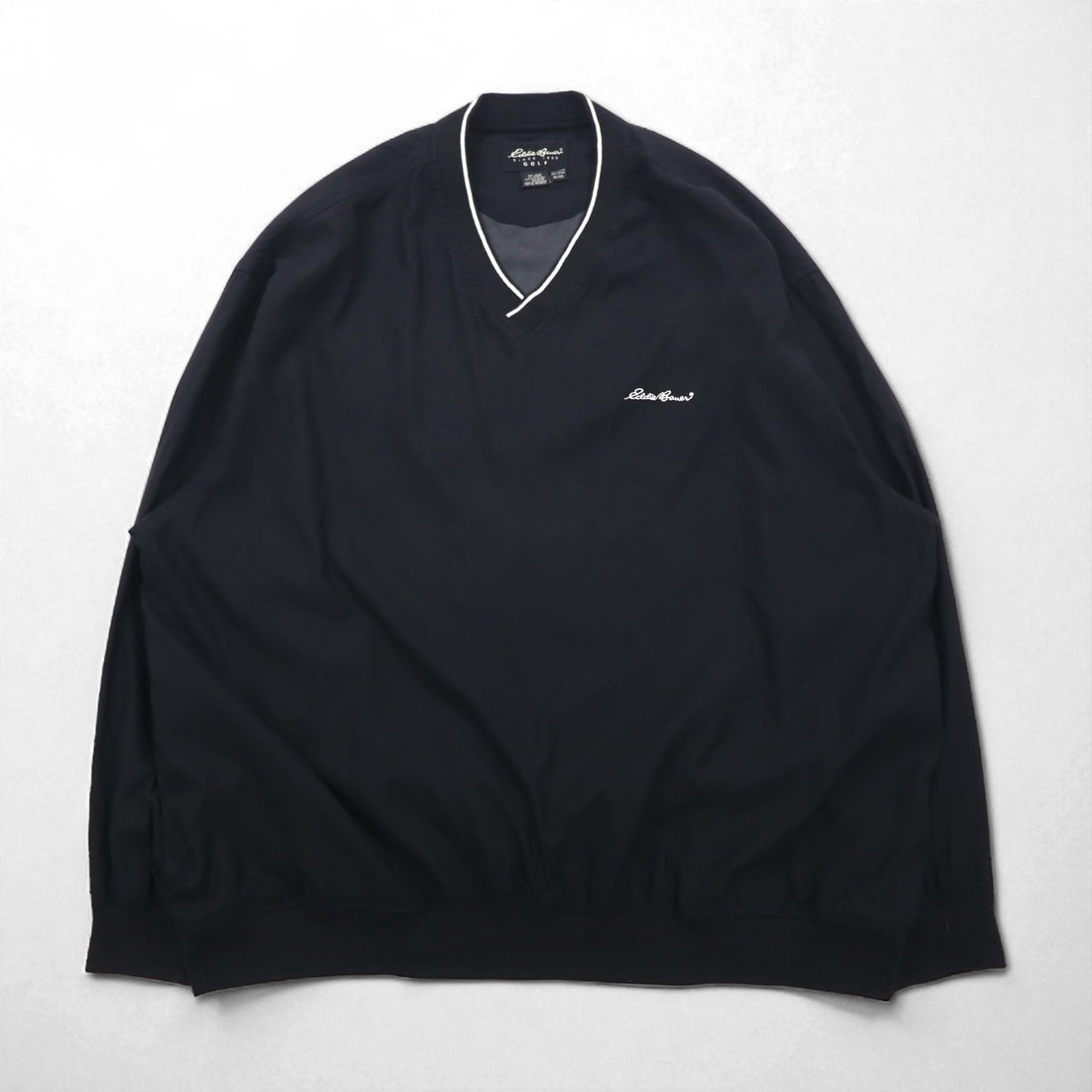 Eddie Bauer XL Black Water-Repellent Nylon Pullover Jacket with Embroidered Logo