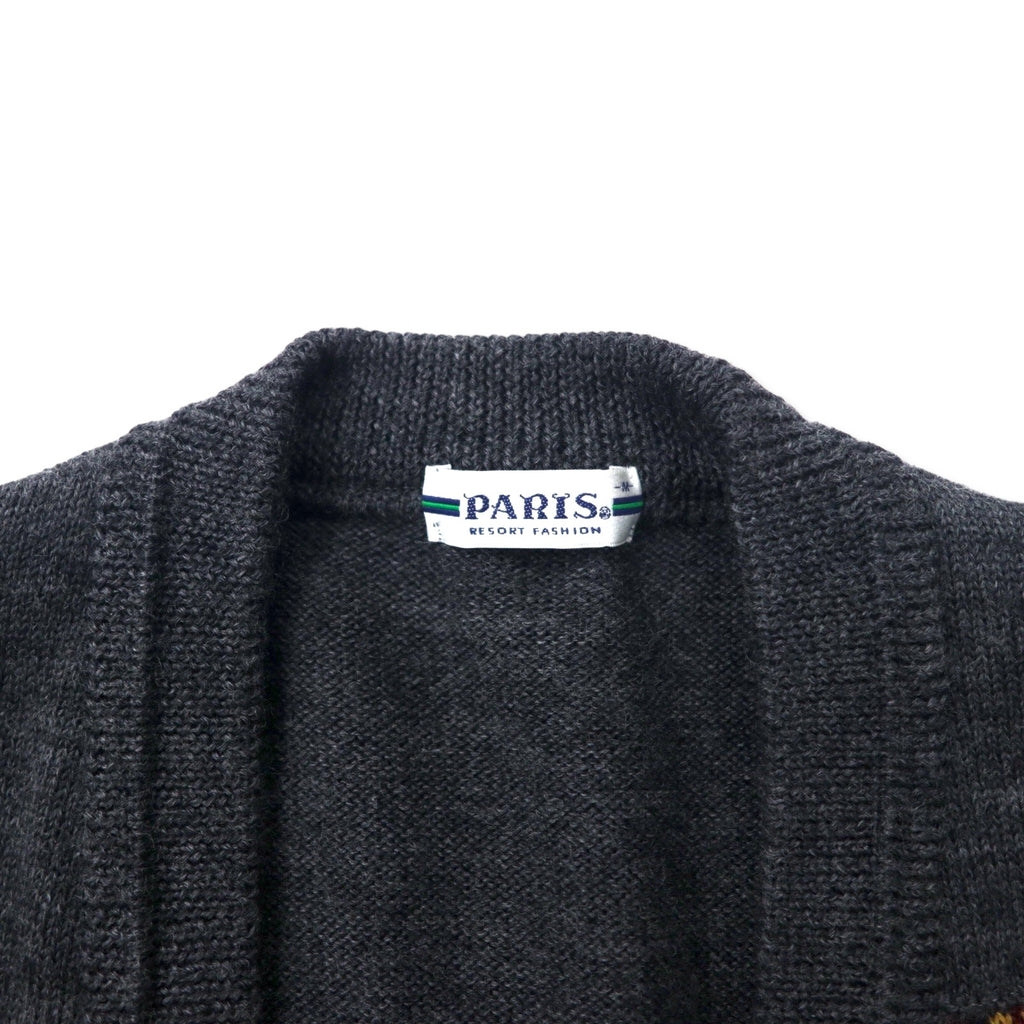 PARIS レトロ ニット カーディガン M グレー ウール 日本製
