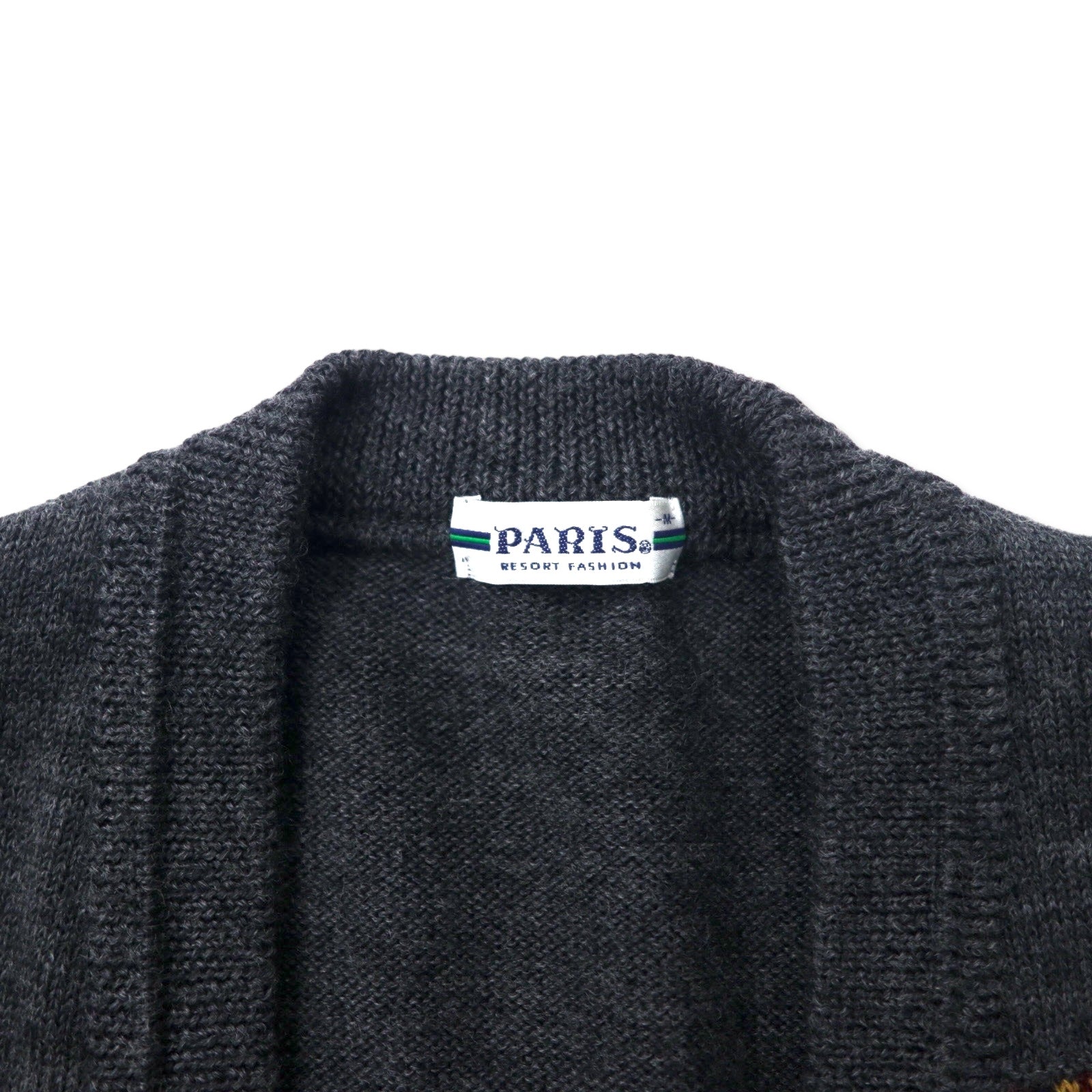 PARIS レトロ ニット カーディガン M グレー ウール 日本製
