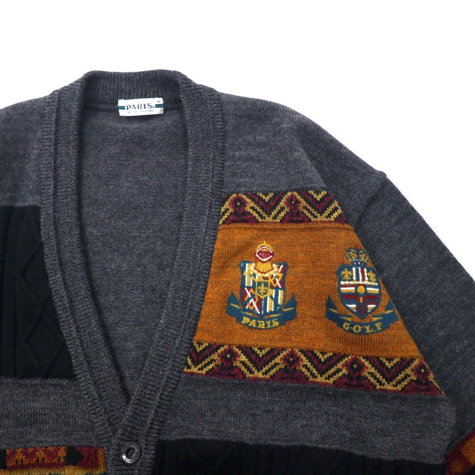PARIS レトロ ニット カーディガン M グレー ウール 日本製