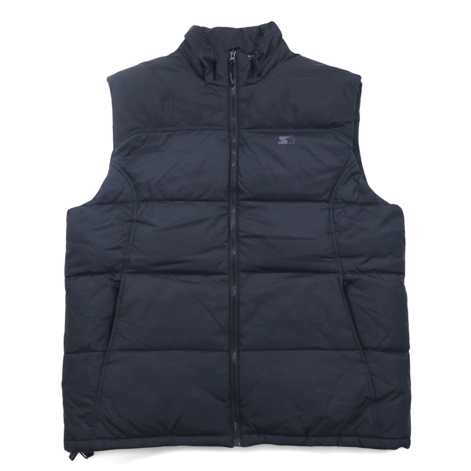STARTER Down Vest L Black Nylon One Point Logo Drawstring