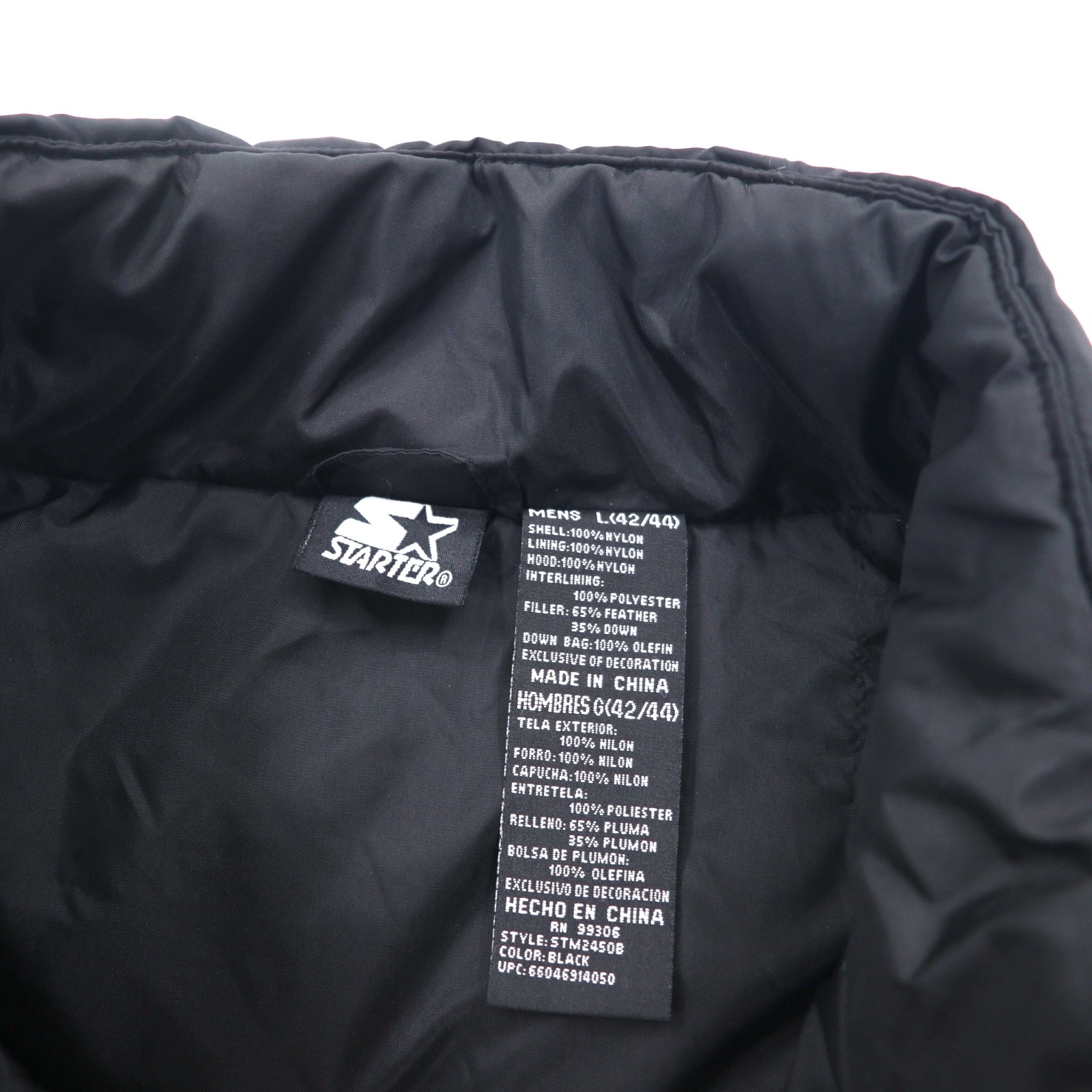 STARTER Down Vest L Black Nylon One Point Logo Drawstring