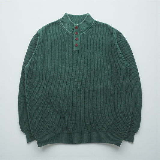 L.L.Bean ハーフボタン コットンニット セーター 2XL グリーン リブニット FKQ7