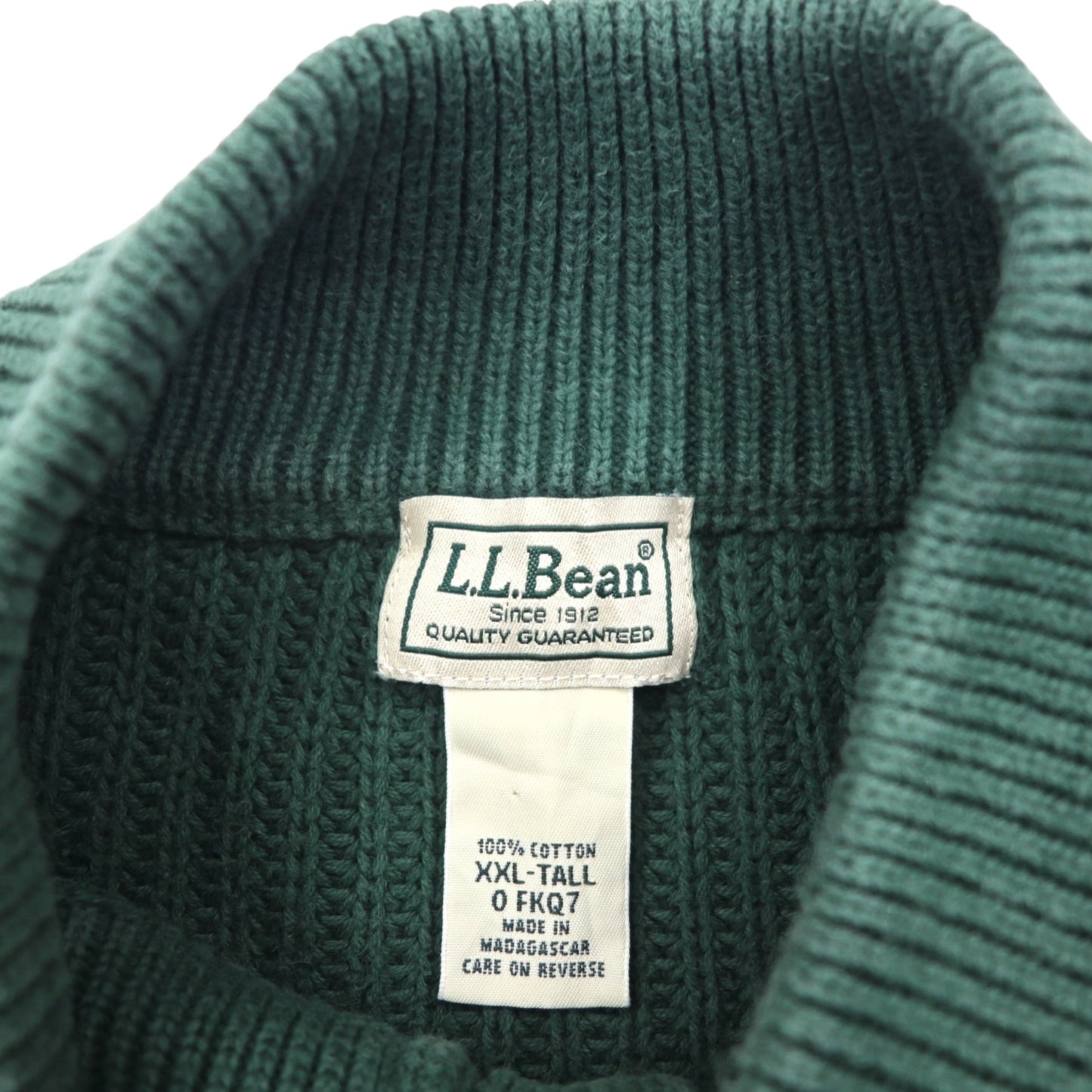 L.L.Bean ハーフボタン コットンニット セーター 2XL グリーン リブニット FKQ7