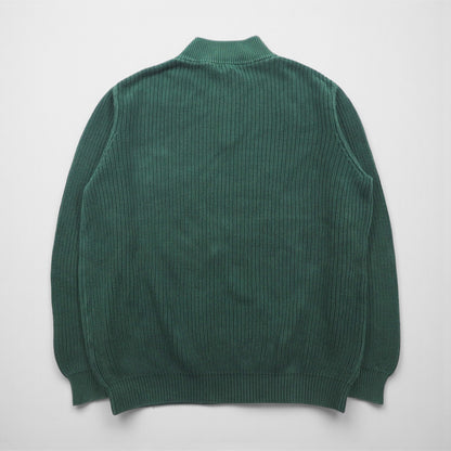 L.L.Bean ハーフボタン コットンニット セーター 2XL グリーン リブニット FKQ7