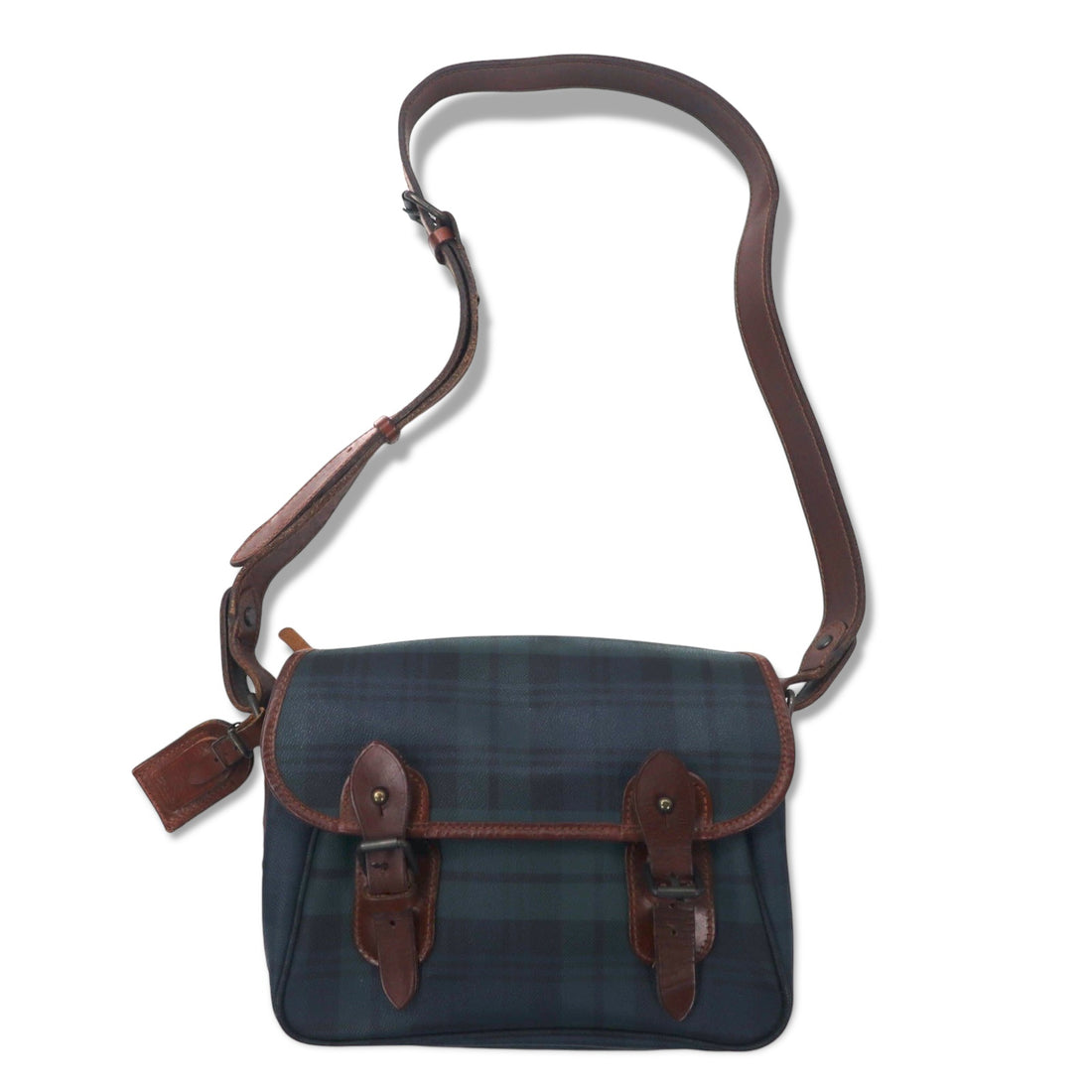 日本然リトテ-古着オンライン-POLO RALPH LAUREN ブラックウォッチ ショルダーバッグ グリーン チェック PVC レザー-POLO RALPH LAUREN Black Watch Shoulder Bag Green Checked PVC Leather