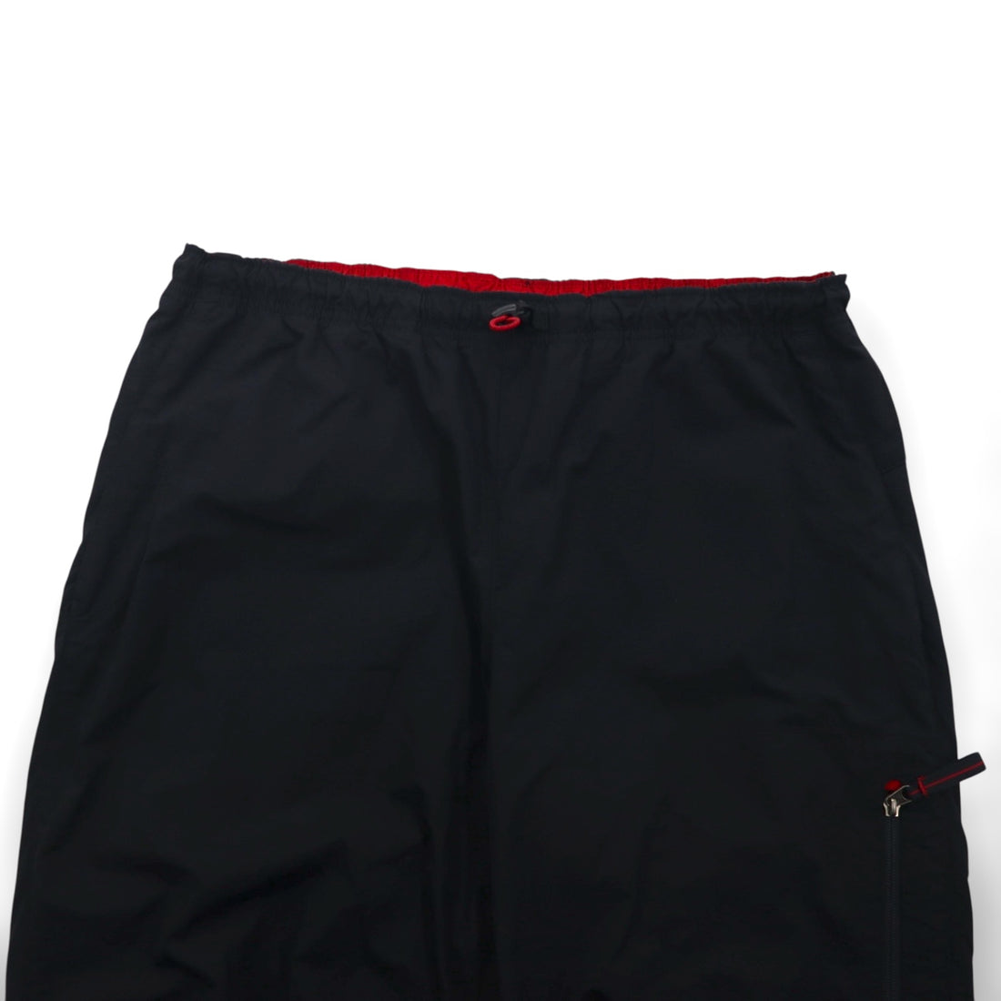 POLO SPORT (RALPH LAUREN) 90s Wide Nylon Track Pants, Jersey, XL, Black, Zippered Hem, Slit