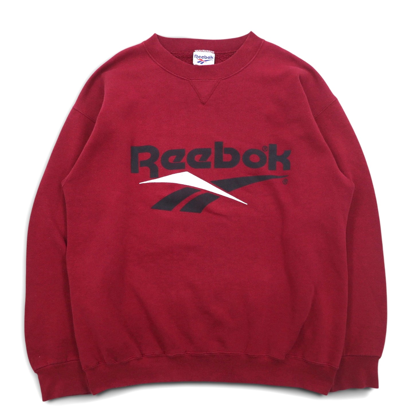 Reebok 90s USA Made Vector Logo Front V Sweatshirt L Bordeaux Cotton Print