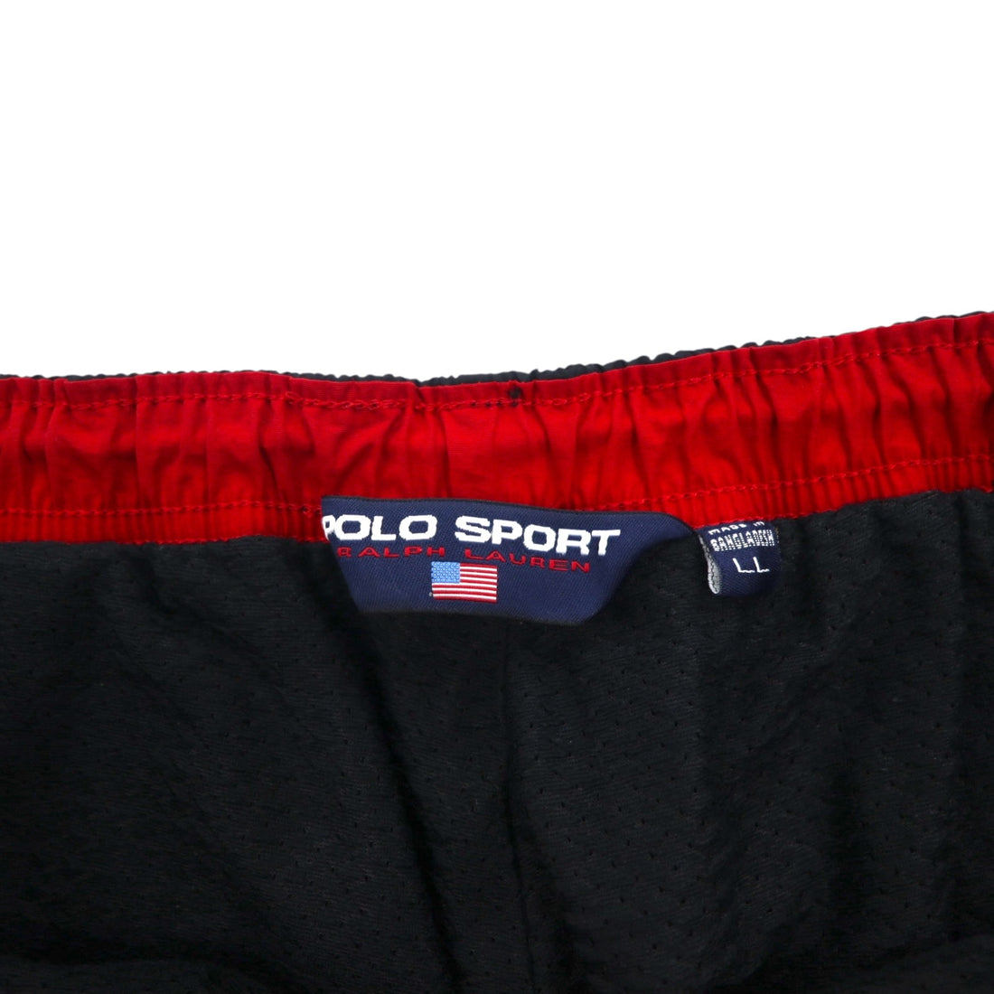 POLO SPORT (RALPH LAUREN) 90s Wide Nylon Track Pants, Jersey, XL, Black, Zippered Hem, Slit
