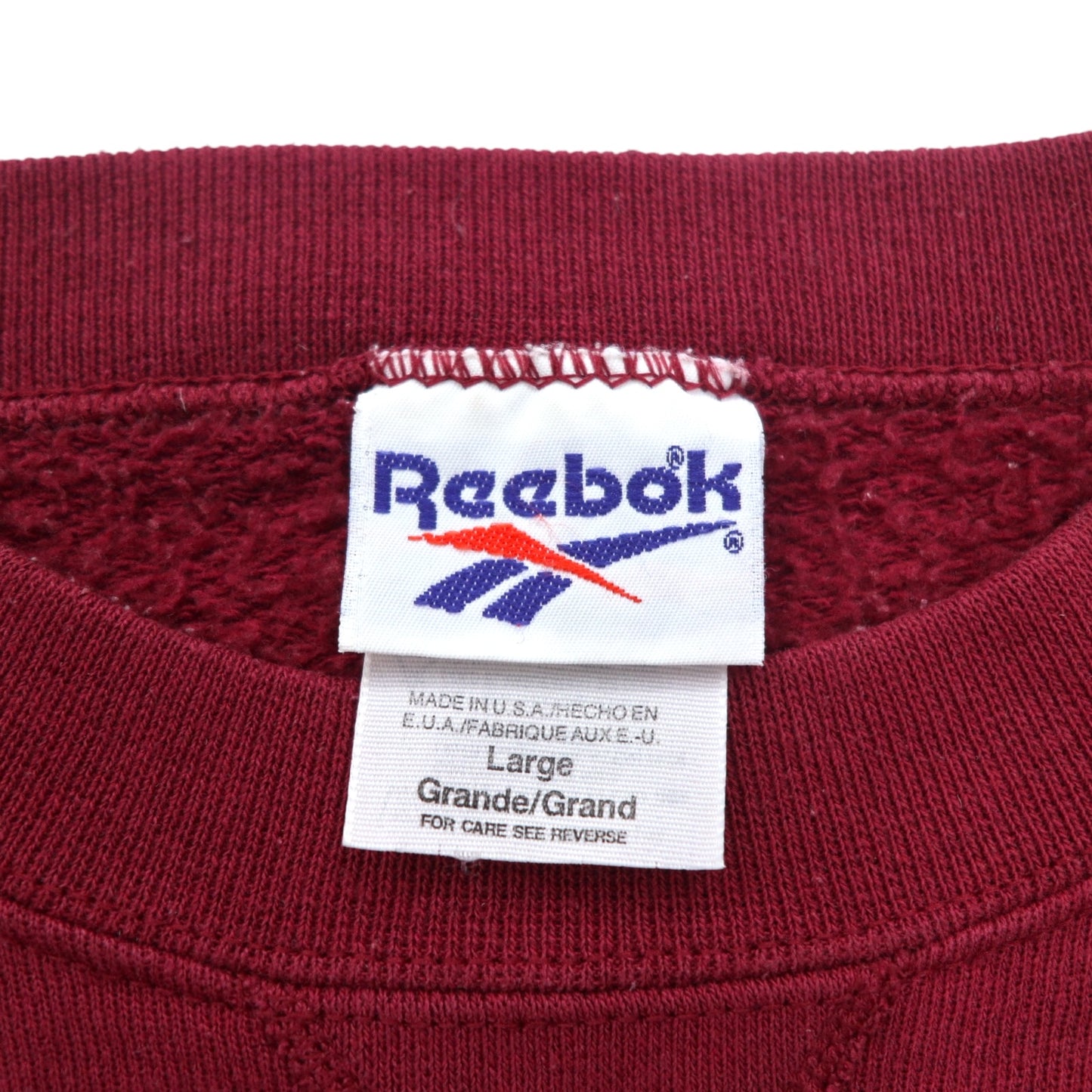 Reebok 90s USA Made Vector Logo Front V Sweatshirt L Bordeaux Cotton Print