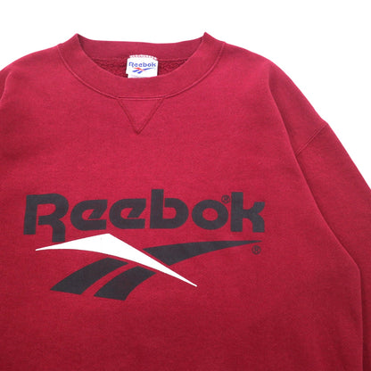Reebok 90s USA Made Vector Logo Front V Sweatshirt L Bordeaux Cotton Print