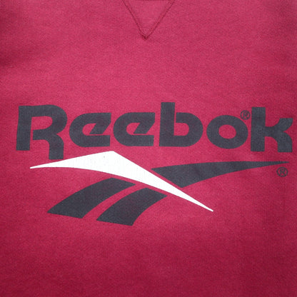 Reebok 90s USA Made Vector Logo Front V Sweatshirt L Bordeaux Cotton Print