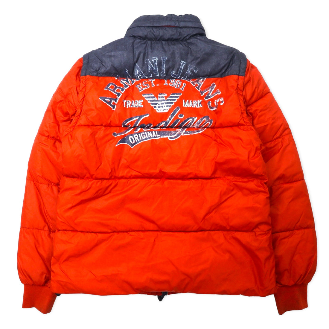 ARMANI JEANS 2WAY Down Jacket Down Vest 46 Orange Polyester Detachable Sleeves Back Logo Print