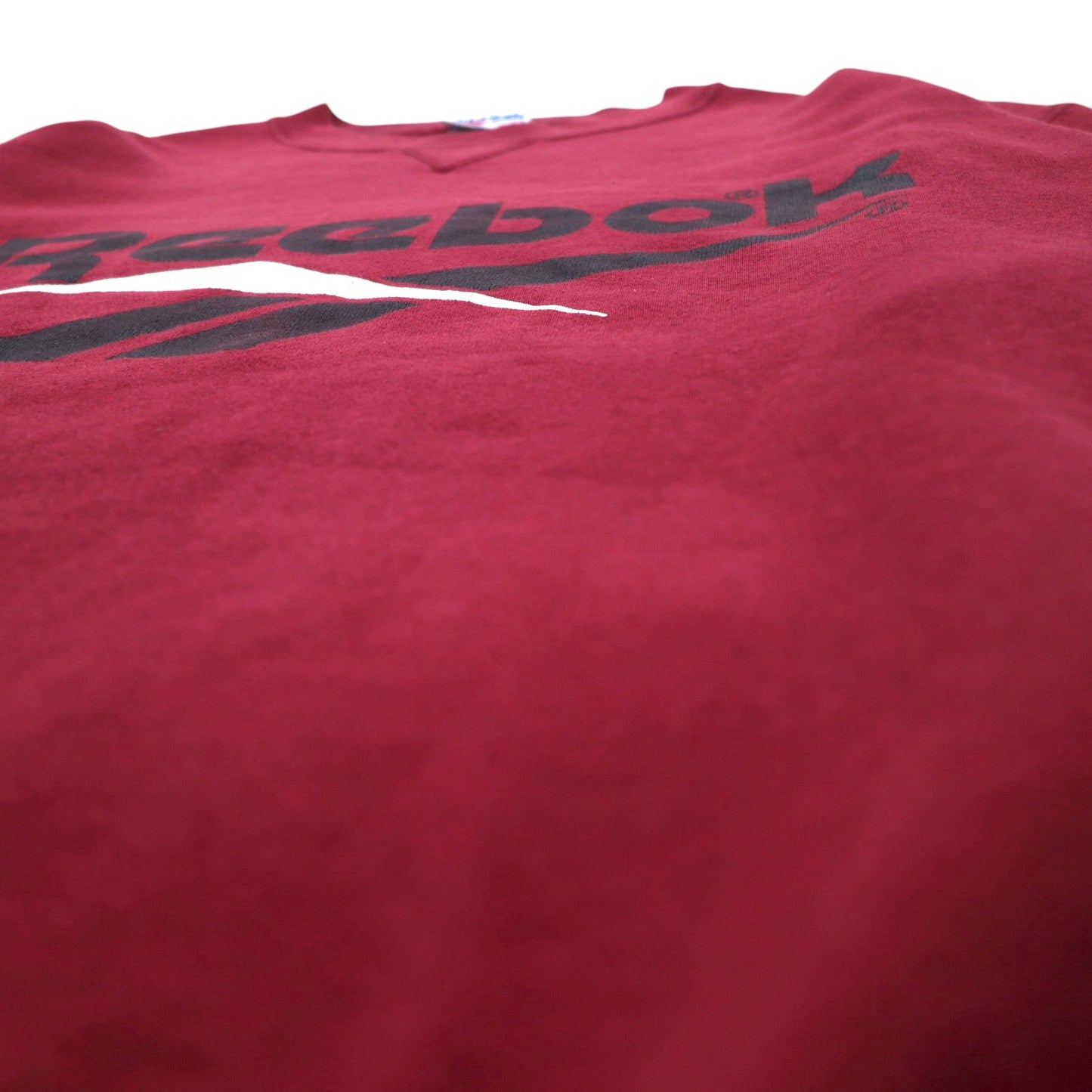 Reebok 90s USA Made Vector Logo Front V Sweatshirt L Bordeaux Cotton Print