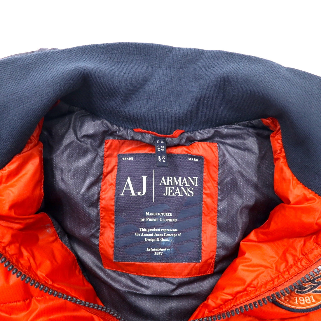 ARMANI JEANS 2WAY Down Jacket Down Vest 46 Orange Polyester Detachable Sleeves Back Logo Print