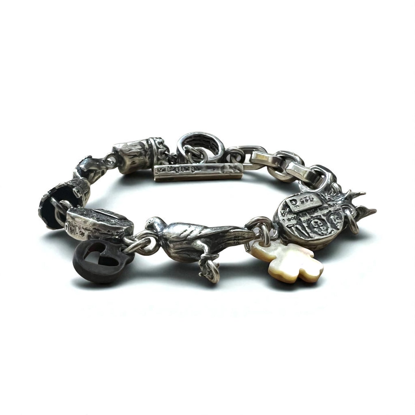 GEM KINGDOM Toggle Bracelet in 925 Sterling Silver with Heart and Clover Chain, Available at HPFRANCE