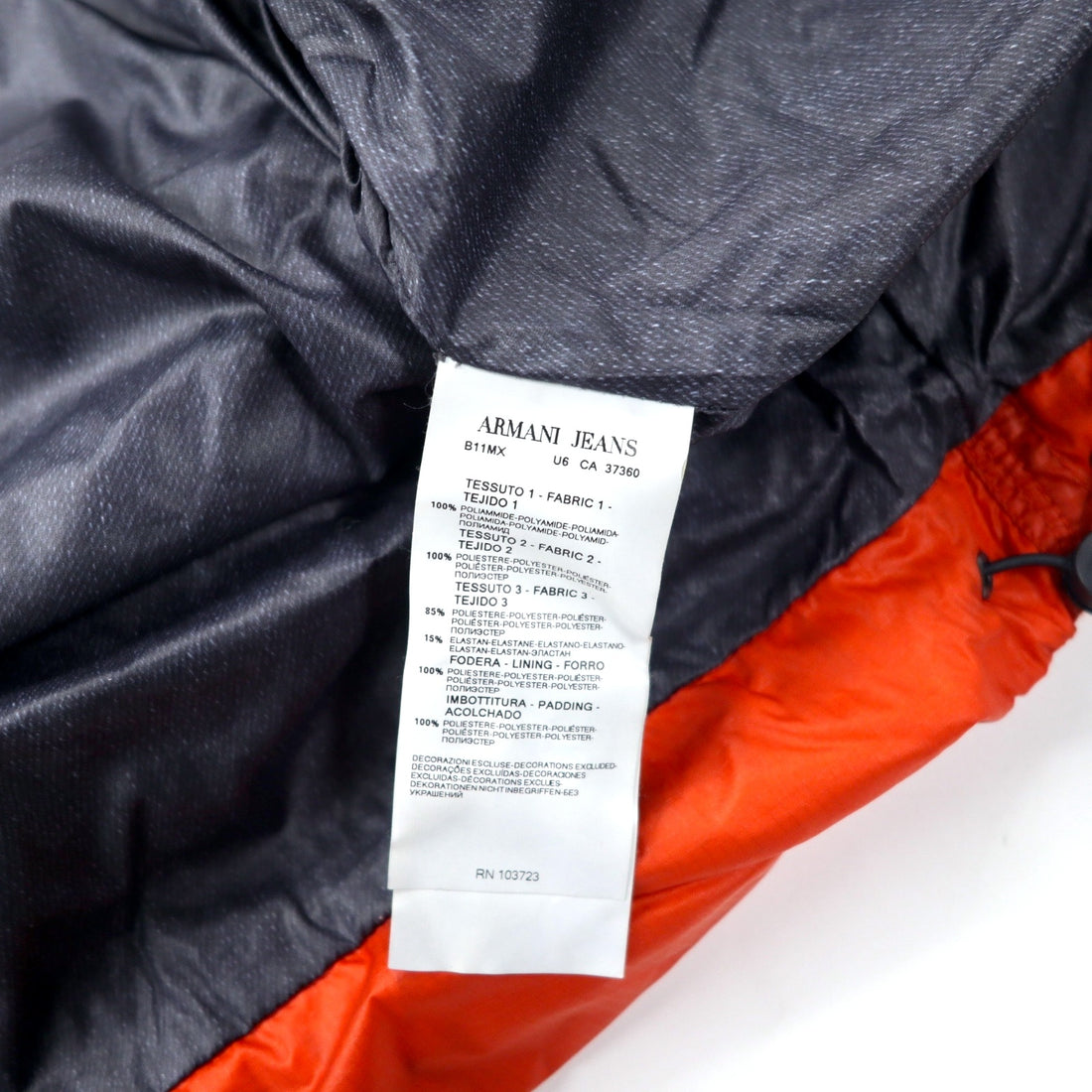 ARMANI JEANS 2WAY Down Jacket Down Vest 46 Orange Polyester Detachable Sleeves Back Logo Print