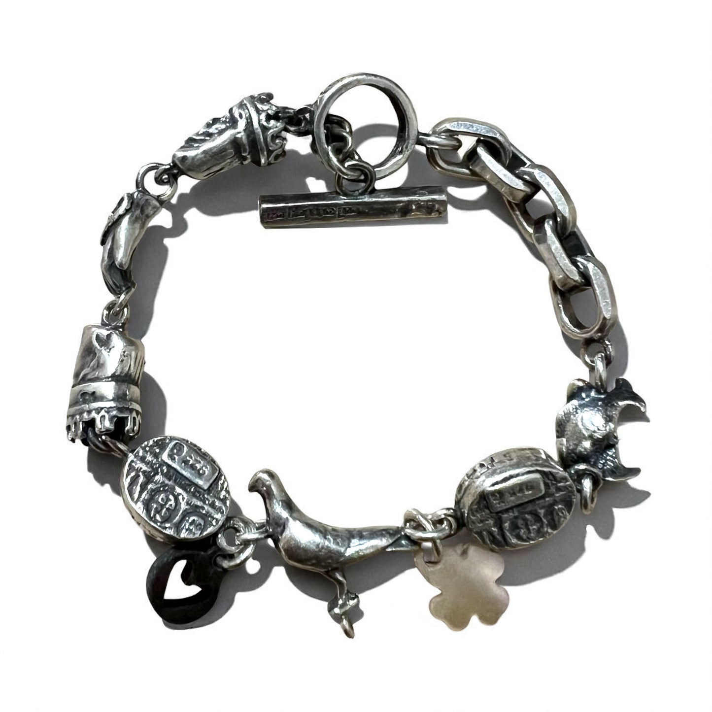 GEM KINGDOM Toggle Bracelet in 925 Sterling Silver with Heart and Clover Chain, Available at HPFRANCE