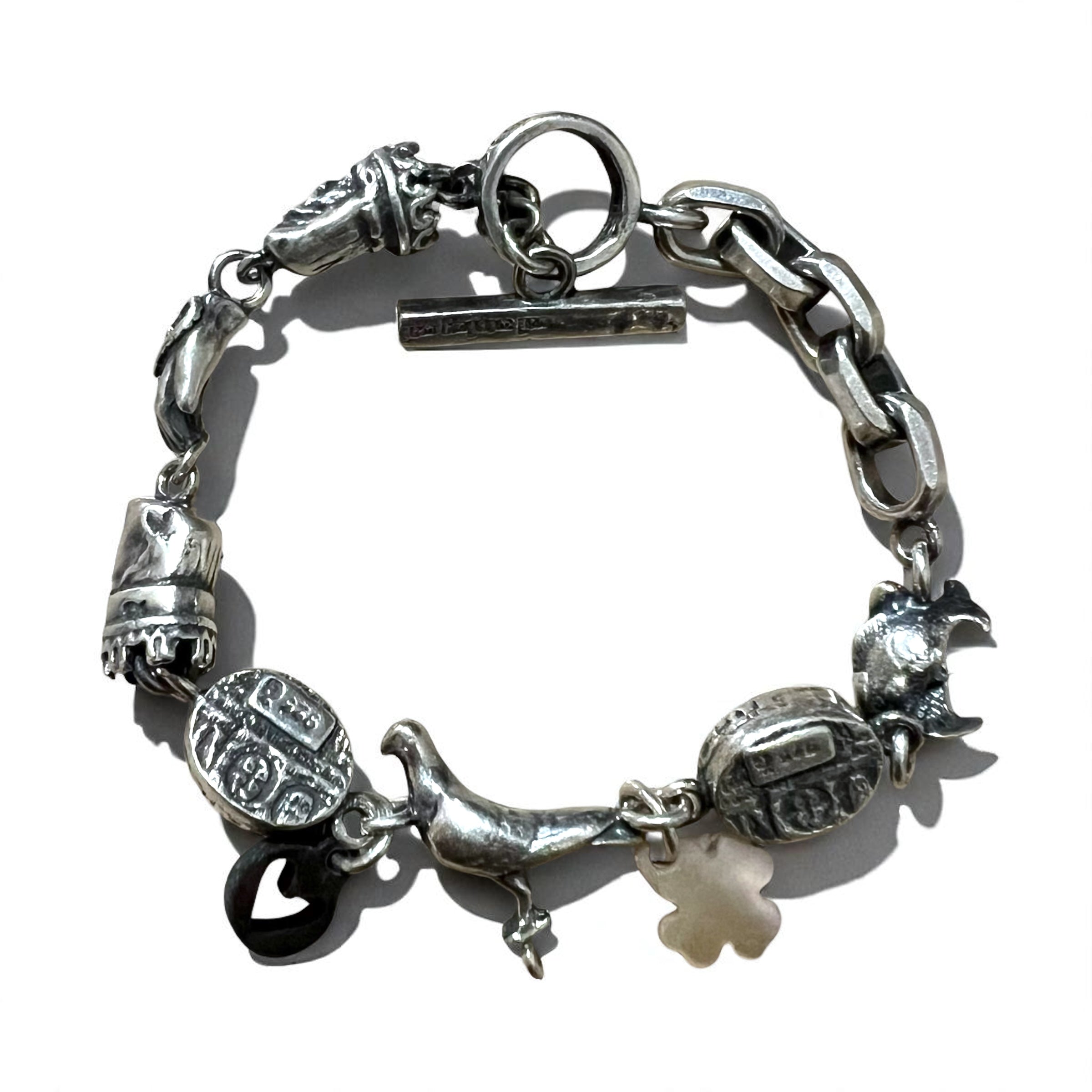 GEM KINGDOM Toggle Bracelet in 925 Sterling Silver with Heart and Clover Chain, Available at HPFRANCE