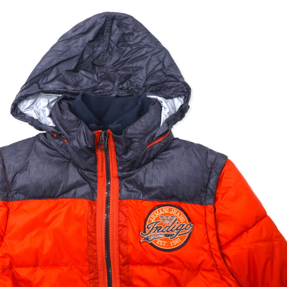 ARMANI JEANS 2WAY Down Jacket Down Vest 46 Orange Polyester Detachable Sleeves Back Logo Print