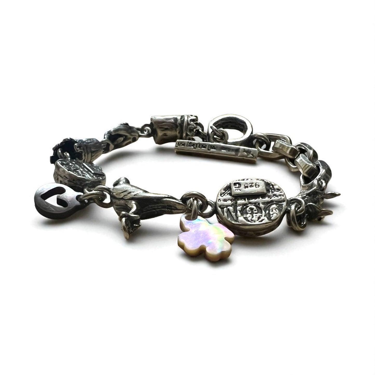 GEM KINGDOM Toggle Bracelet in 925 Sterling Silver with Heart and Clover Chain, Available at HPFRANCE