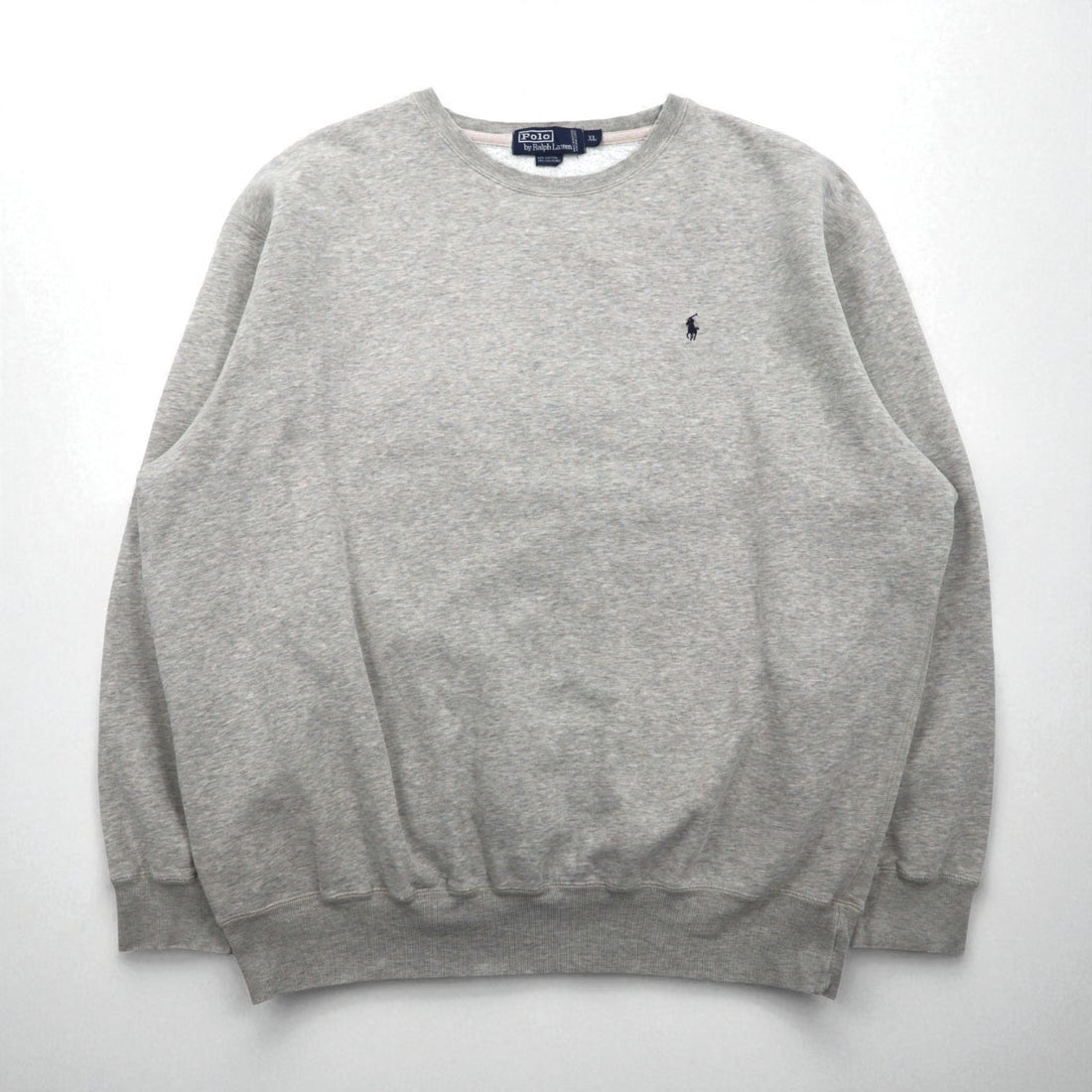 Polo by Ralph Lauren 90s Crew Neck Sweatshirt, XL, Gray Cotton with Small Pony Embroidery
