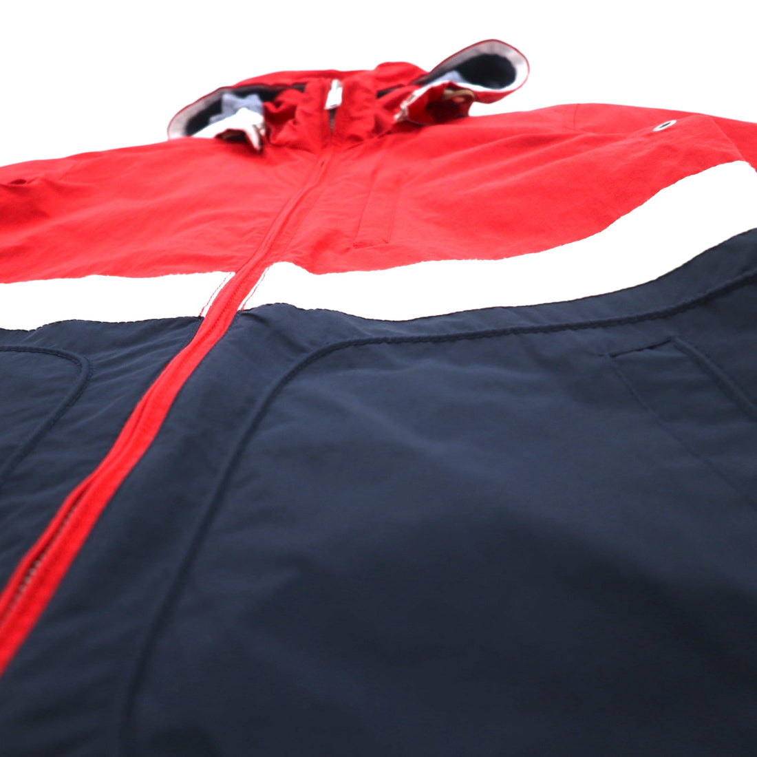 TOMMY HILFIGER セーリングジャケット マウンテンパーカー M レッド トリコロール ダブルジップ フード着脱式