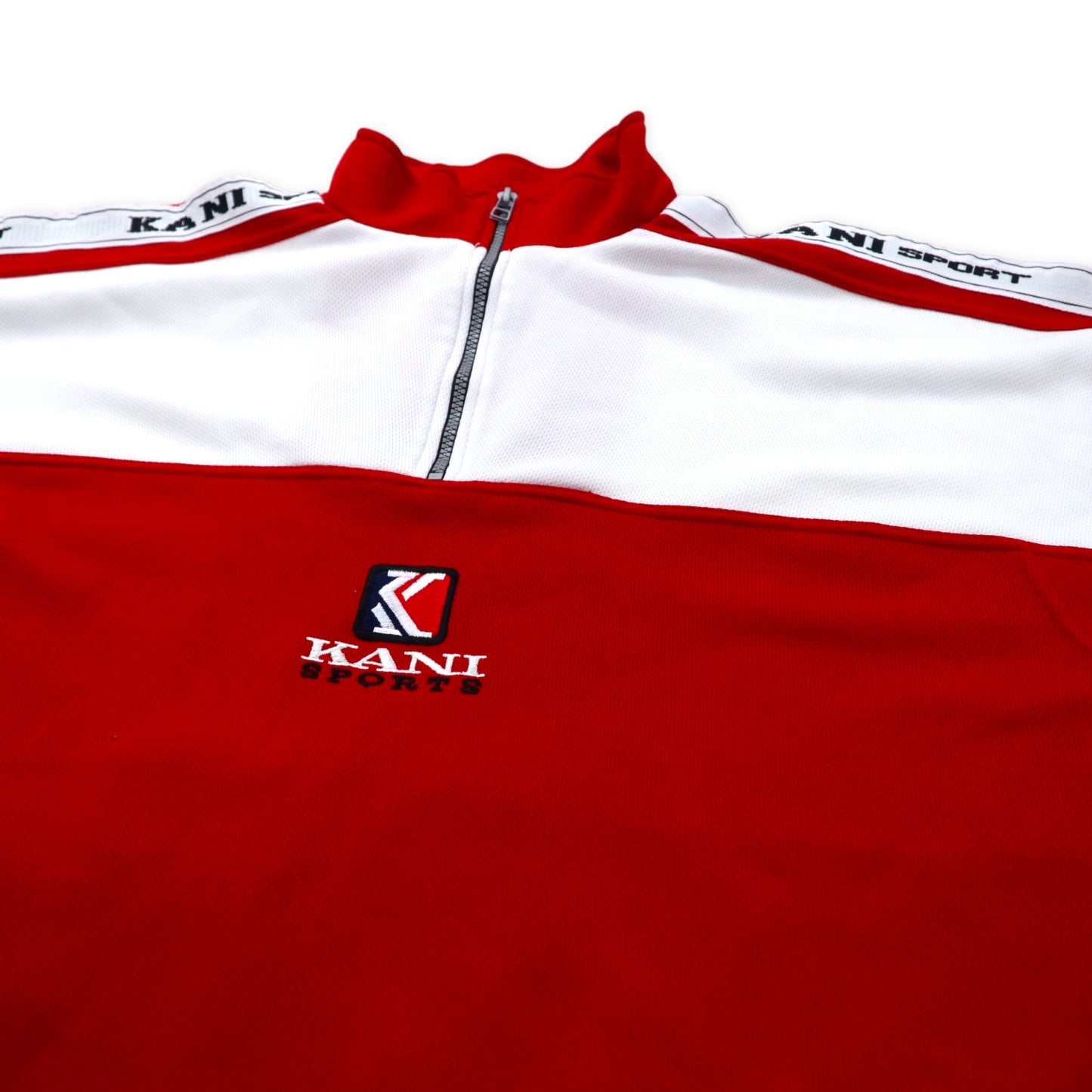 Kani-sports ( KARL KANI ) 90年代 ハーフジップ トラックジャケット ジャージ 半袖 XL レッド ホワイト ポリエステル テープロゴ ロゴ刺繍