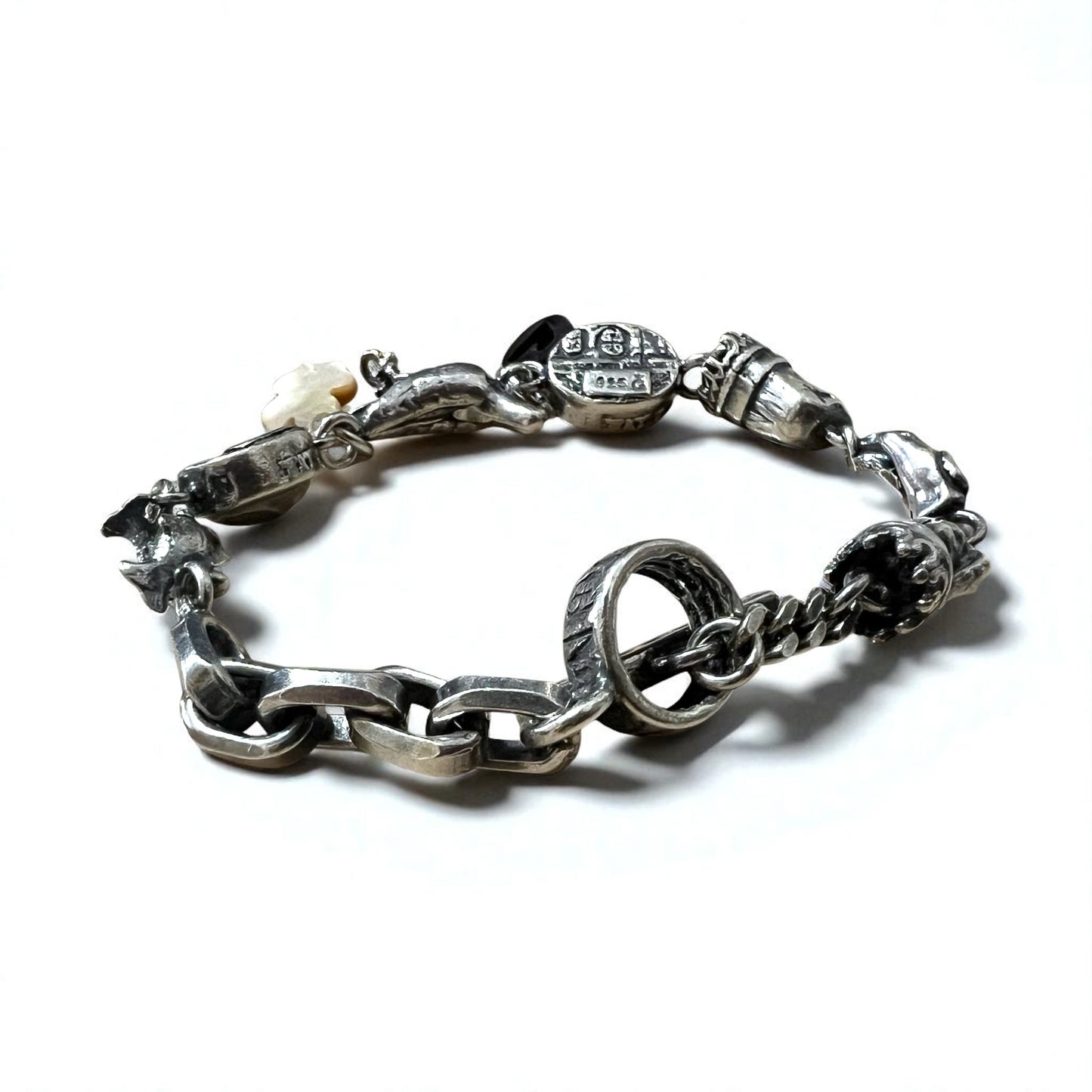 GEM KINGDOM Toggle Bracelet in 925 Sterling Silver with Heart and Clover Chain, Available at HPFRANCE