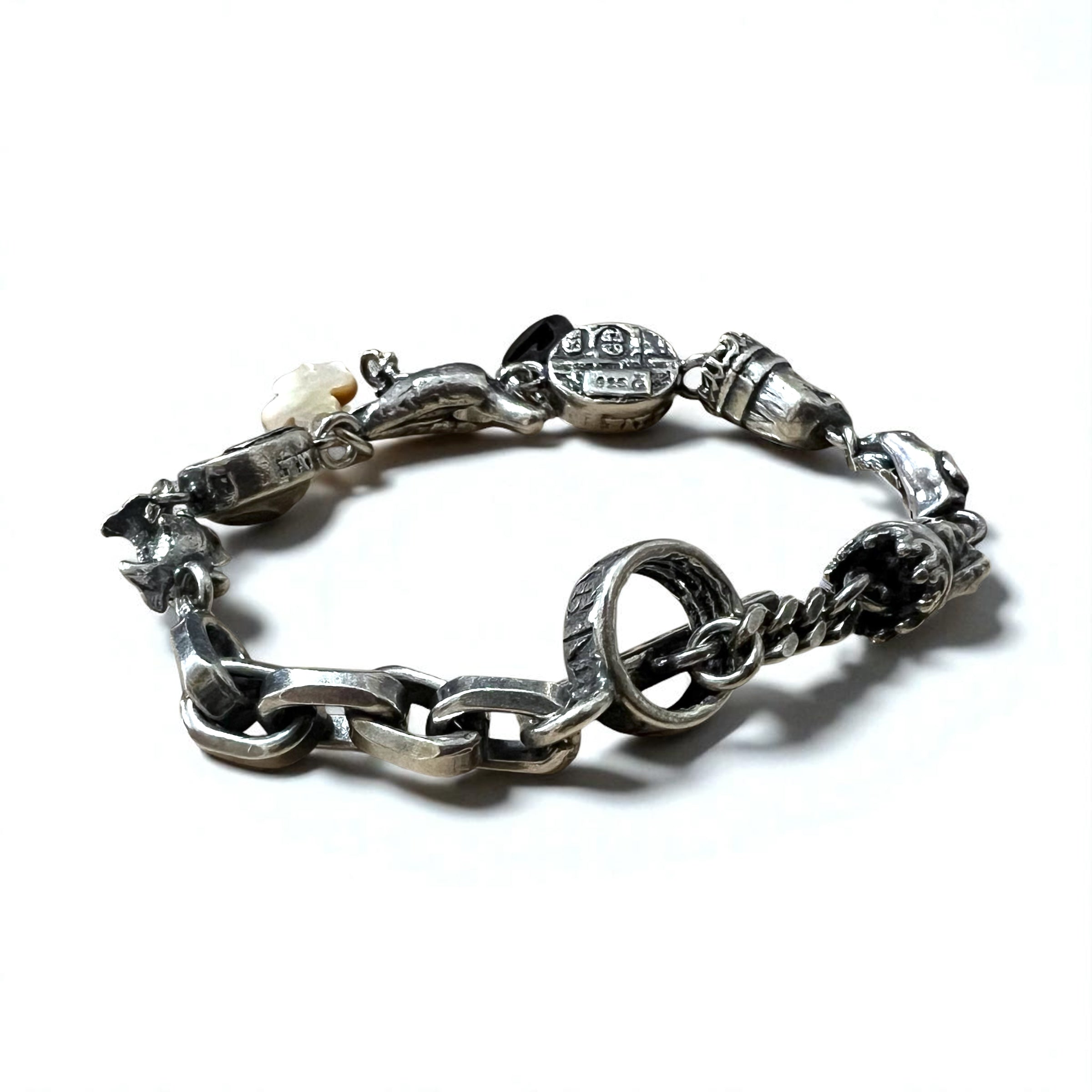 GEM KINGDOM Toggle Bracelet in 925 Sterling Silver with Heart and Clover Chain, Available at HPFRANCE