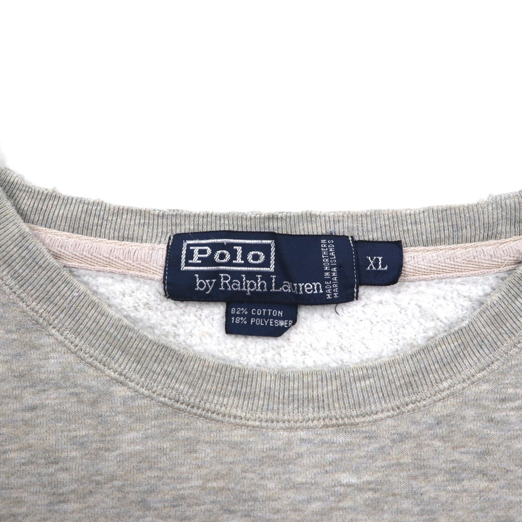 Polo by Ralph Lauren 90s Crew Neck Sweatshirt, XL, Gray Cotton with Small Pony Embroidery