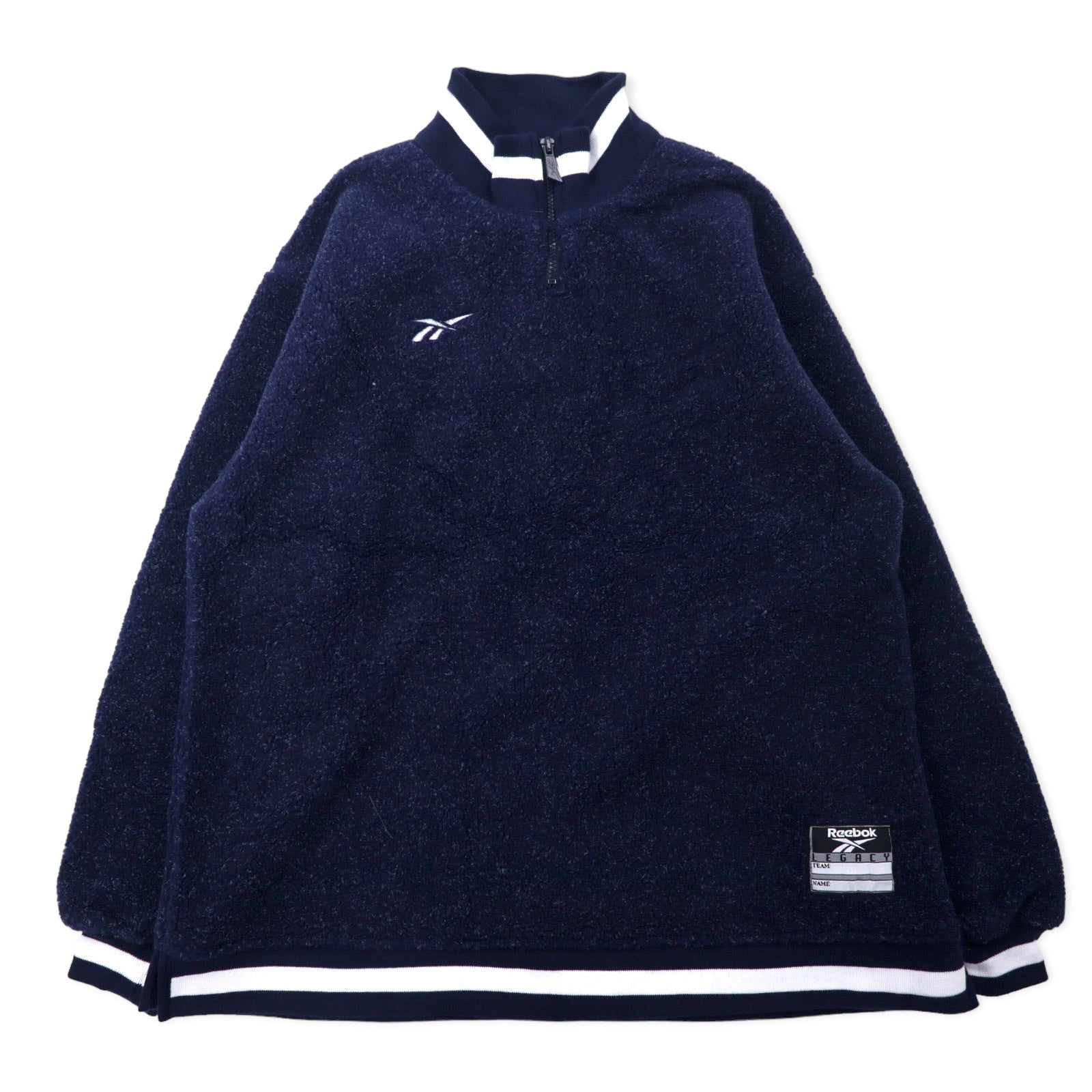 日本然リトテ-古着オンライン-Reebok 90年代 ハーフジップ ボアフリースジャケット S ネイビー ポリエステル ベクターロゴ刺繍 ビッグサイズ-Reebok 90's Half Zip BOA FLEECE Jacket S Navy Polyester Vector Logo Embroidery Big Size
