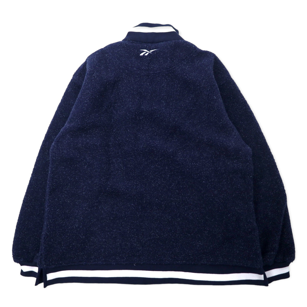 Reebok 90年代 ハーフジップ ボアフリースジャケット S ネイビー ポリエステル ベクターロゴ刺繍 ビッグサイズ