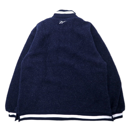 Reebok 90年代 ハーフジップ ボアフリースジャケット S ネイビー ポリエステル ベクターロゴ刺繍 ビッグサイズ