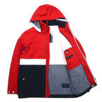 TOMMY HILFIGER セーリングジャケット マウンテンパーカー M レッド トリコロール ダブルジップ フード着脱式