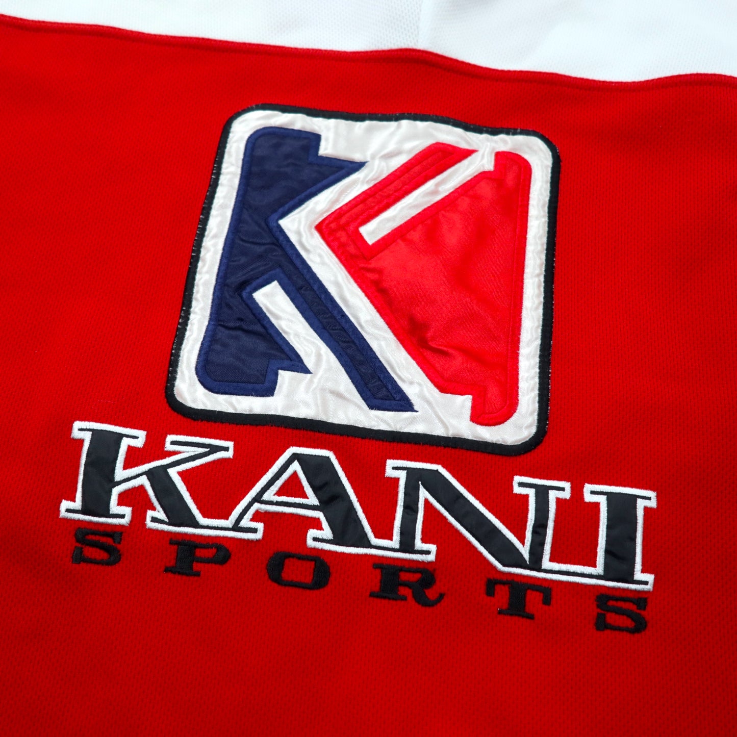 Kani-sports ( KARL KANI ) 90年代 ハーフジップ トラックジャケット ジャージ 半袖 XL レッド ホワイト ポリエステル テープロゴ ロゴ刺繍