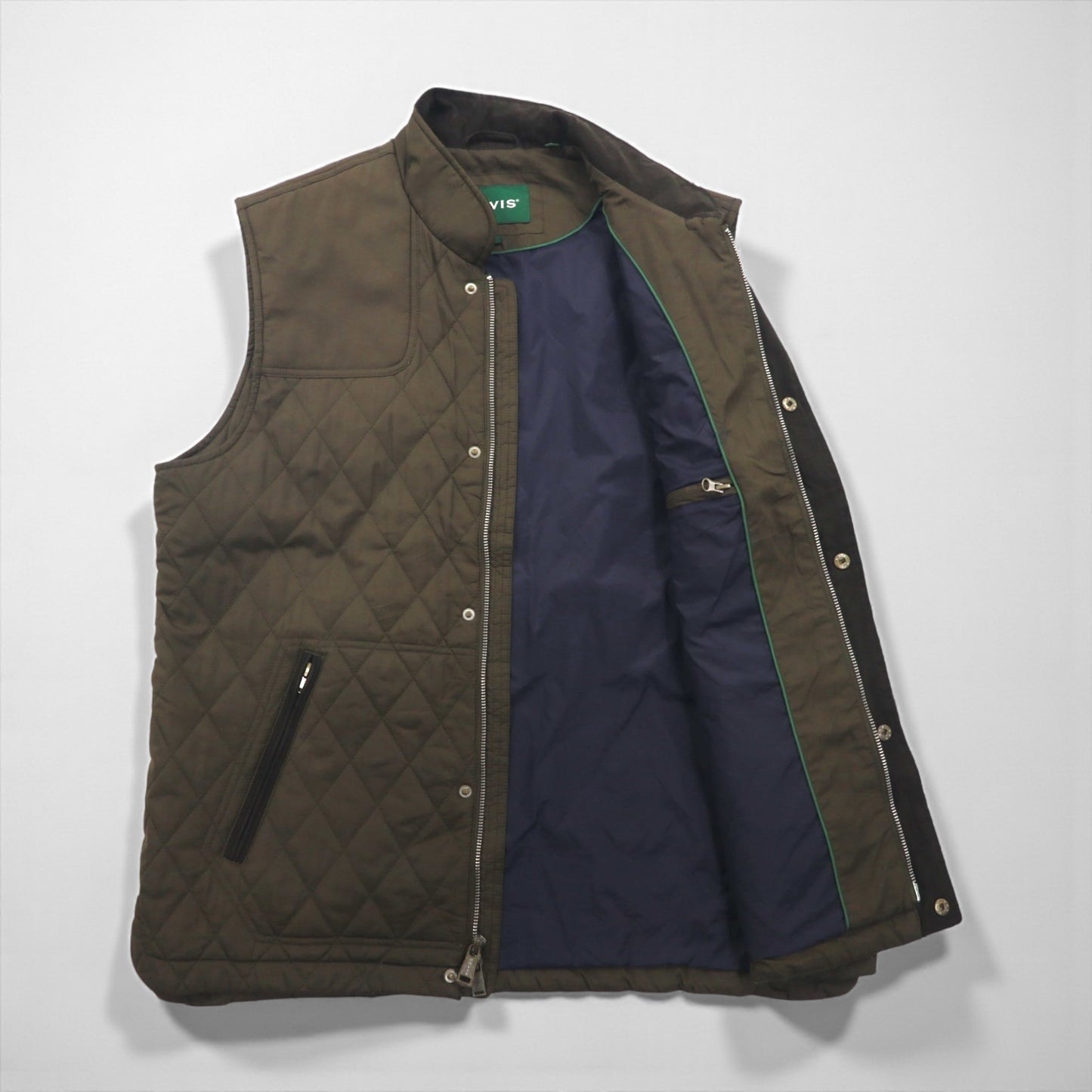 ORVIS キルティング ハンティング ベスト L カーキ 中綿 ダブルジップ 2SHT
