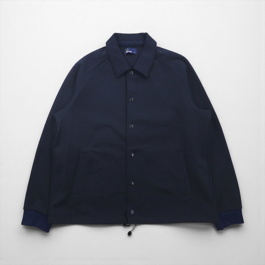 FRED PERRY ジャージー コーチジャケット M ネイビー ポリエステル ドローコード スナップボタン