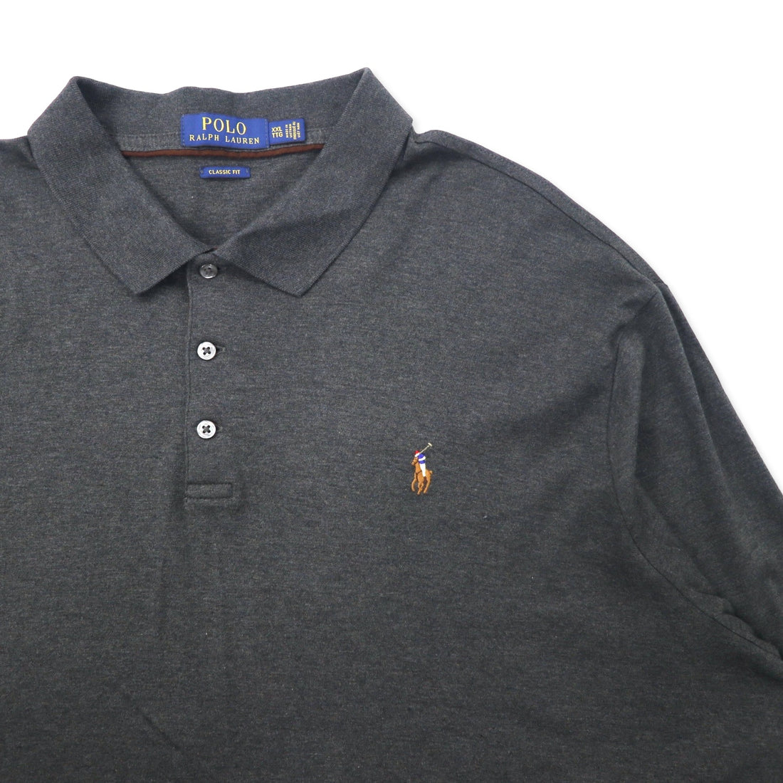 POLO RALPH LAUREN Long Sleeve Polo Shirt XXL Khaki Cotton CLASSIC FIT Small Pony Embroidery Big Size