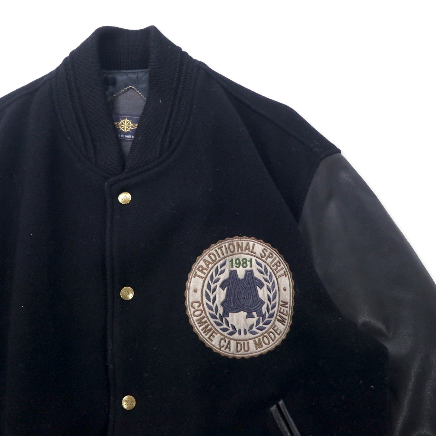 COMME CA DU MODE MEN 90s Sleeve Leather Varsity Jacket XL Black 
