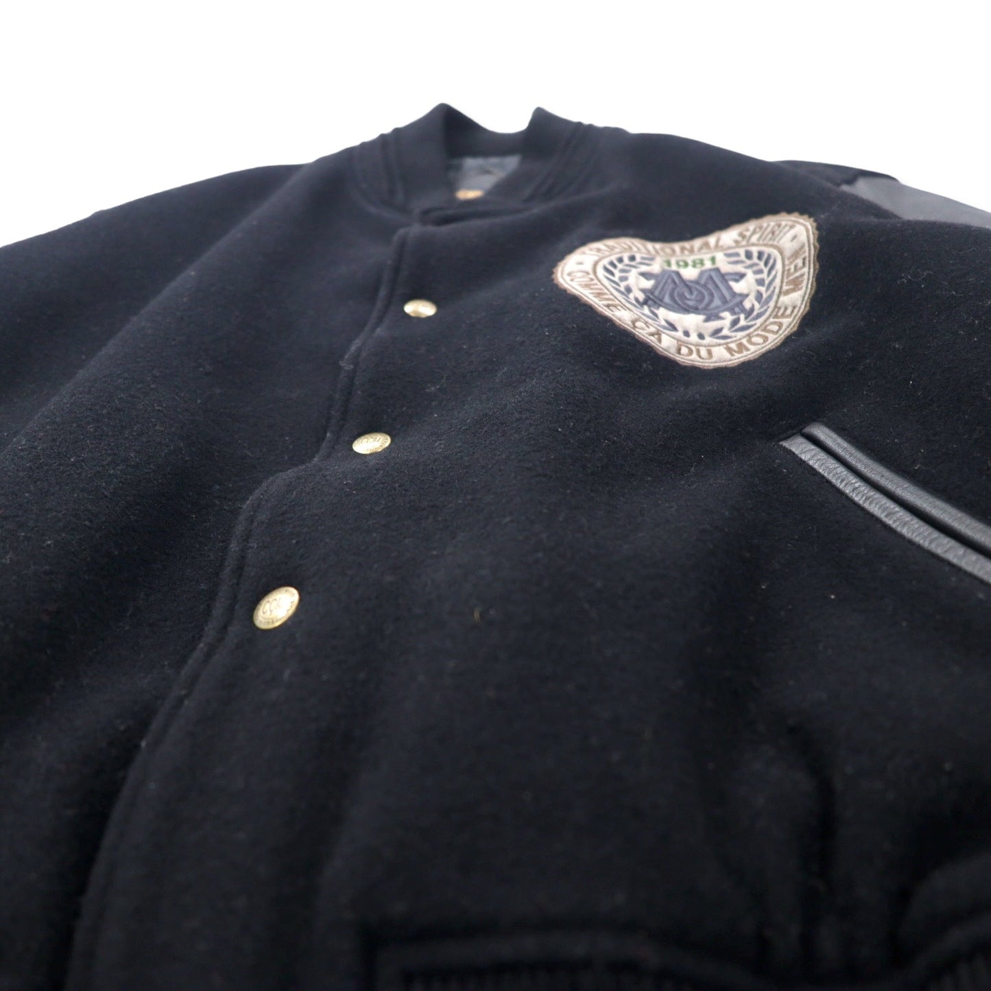 COMME CA DU MODE MEN 90s Sleeve Leather Varsity Jacket XL Black ...