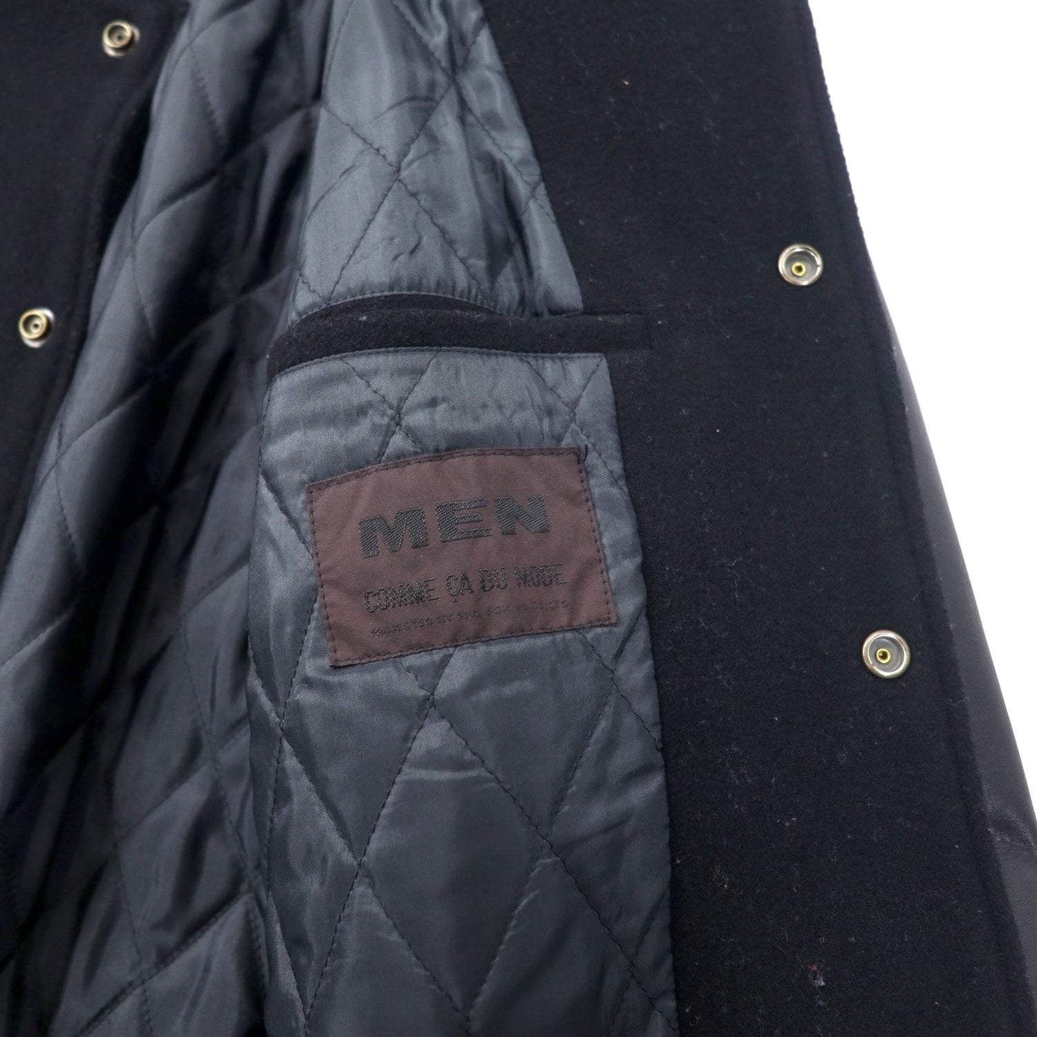 COMME CA DU MODE MEN 90s Sleeve Leather Varsity Jacket XL Black 