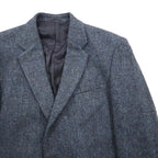 Harris Tweed Made in Scotland 2B Tailored Jacket, Leather, Large, Navy Wool, 100th Anniversary Limited Edition