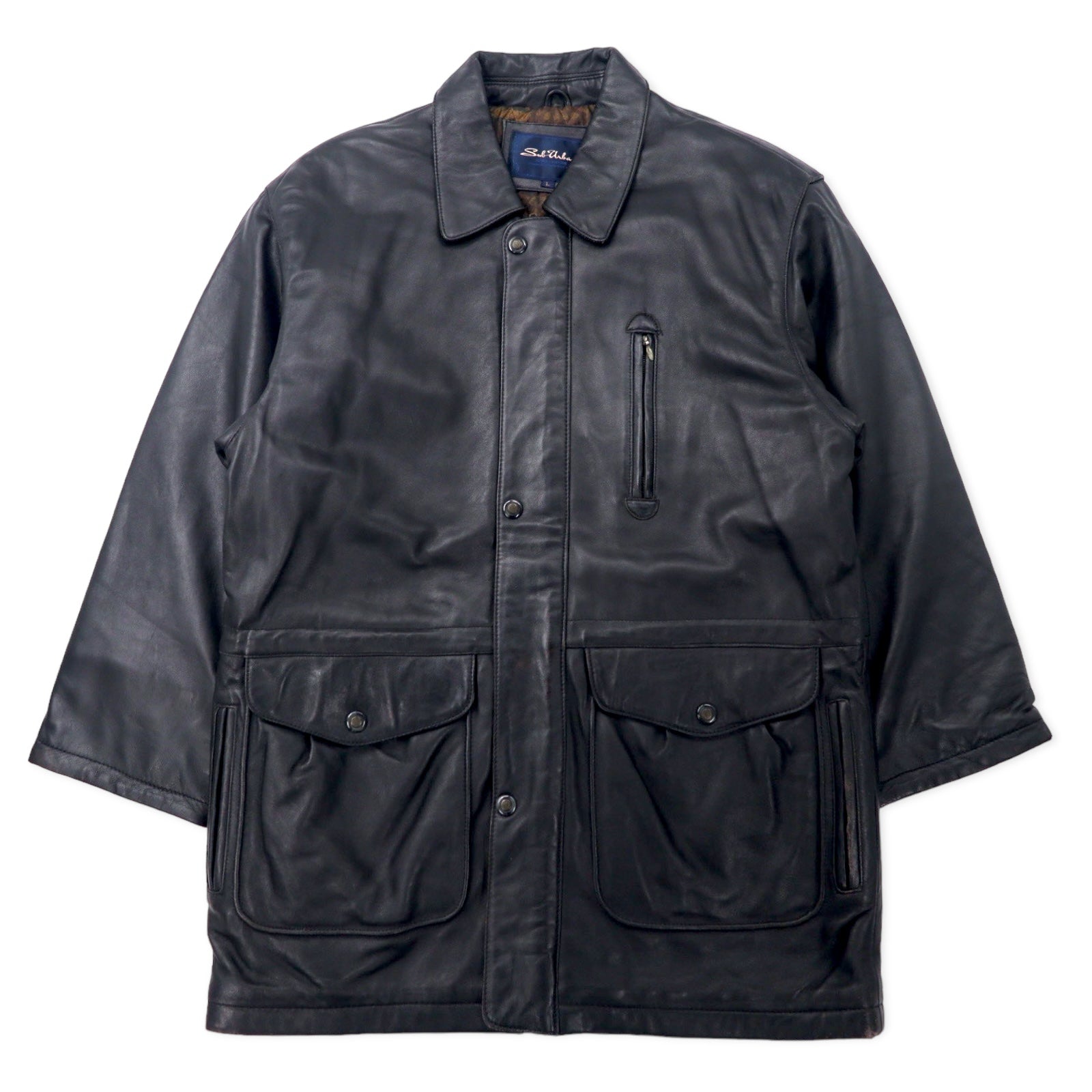 日本然リトテ-古着オンライン-Sub Urban ラムレザー カーコート L ブラック 羊革 キルティングライナー-SUB URBAN Lamb Leather Car COAT L Black sheep leather QUILTED liner