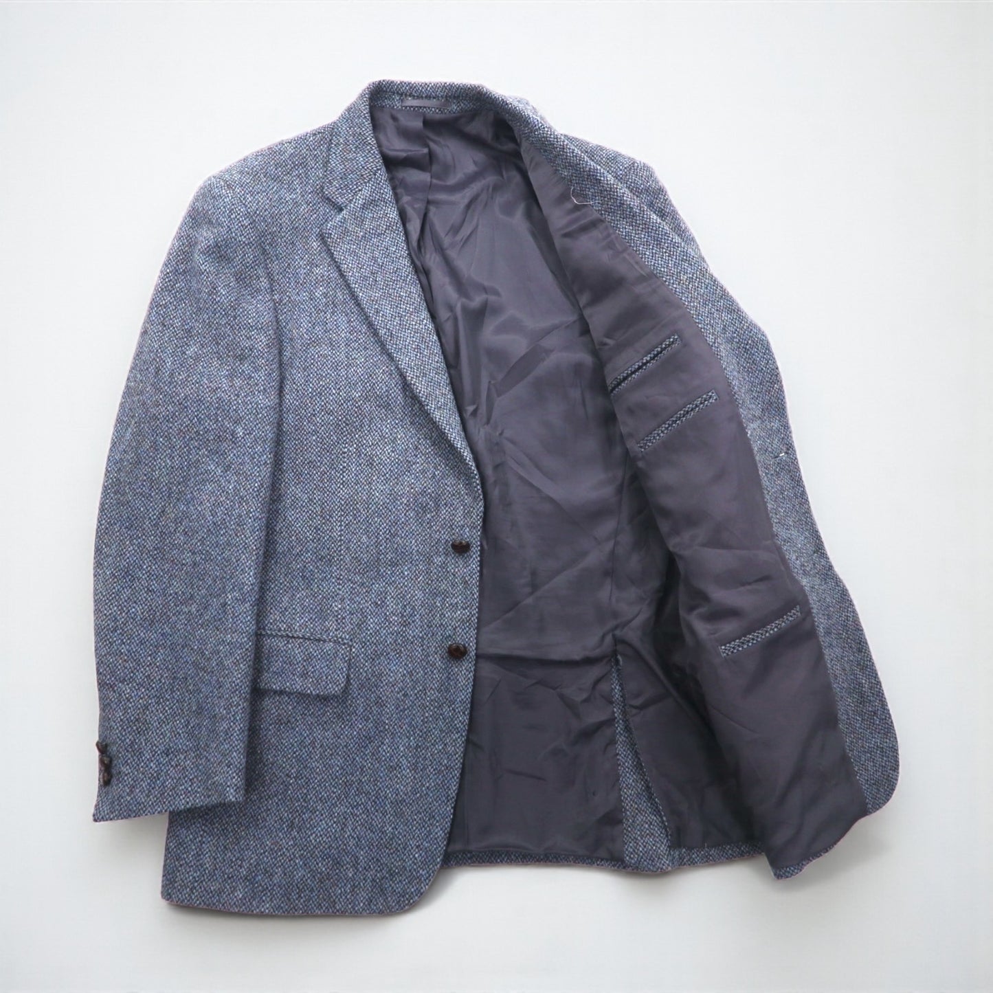 Harris Tweed スコットランド製 ツイード 2B テーラードジャケット ブレザー L ネイビー ウール 100th ANNIVERSARY LIMITED EDITION