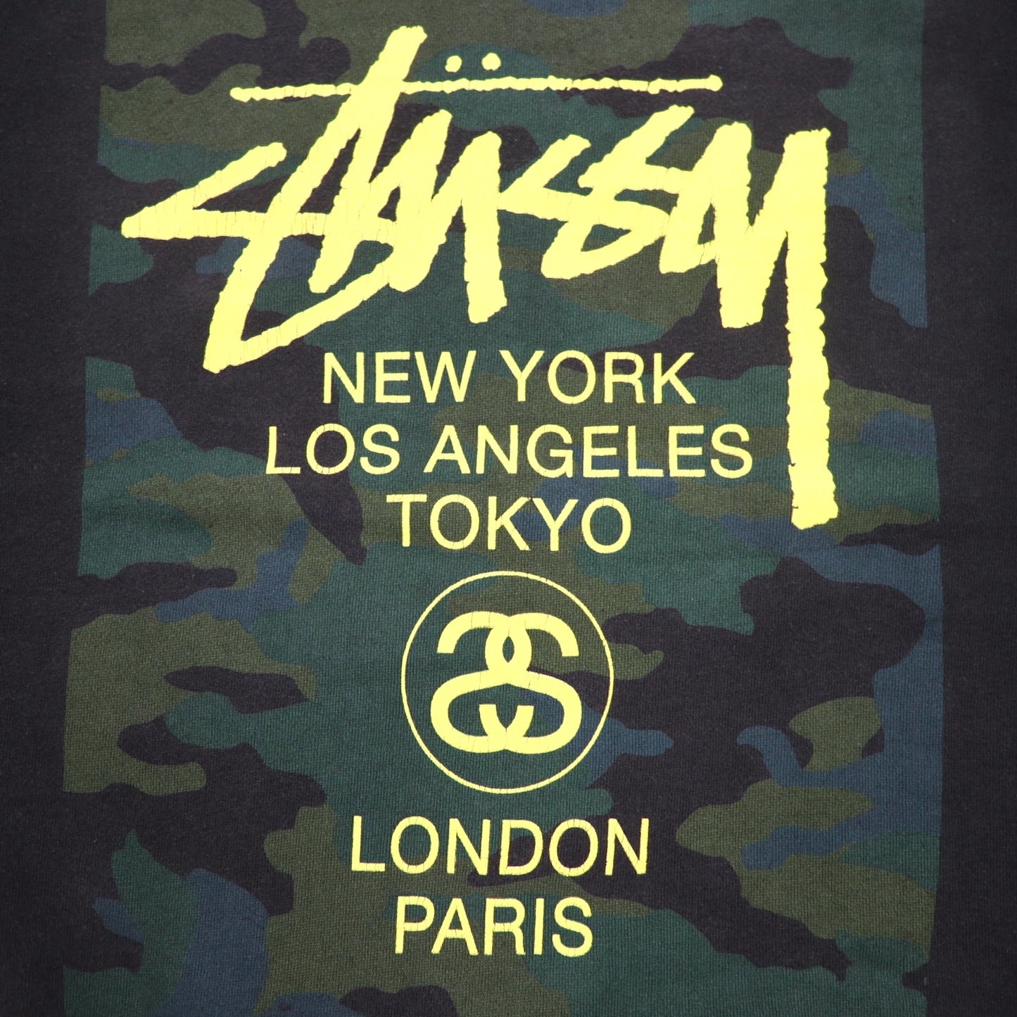 STUSSY USA Made World Tour Crew Neck Sweatshirt L Black Camo WT Camo Block Sweat
