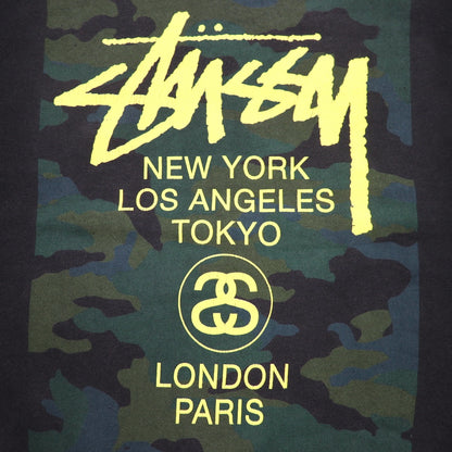 STUSSY USA Made World Tour Crew Neck Sweatshirt L Black Camo WT Camo Block Sweat