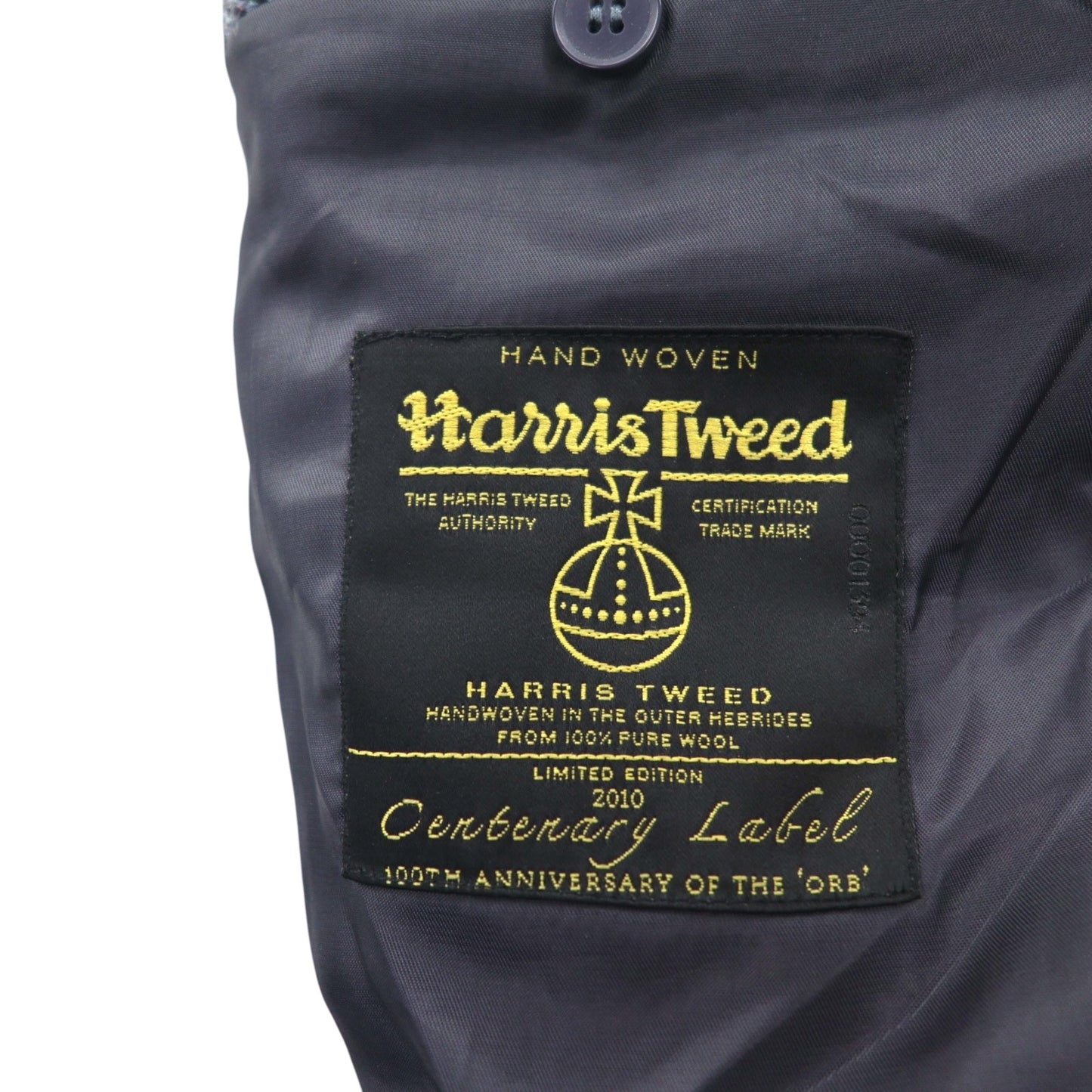 Harris Tweed スコットランド製 ツイード 2B テーラードジャケット ブレザー L ネイビー ウール 100th ANNIVERSARY LIMITED EDITION