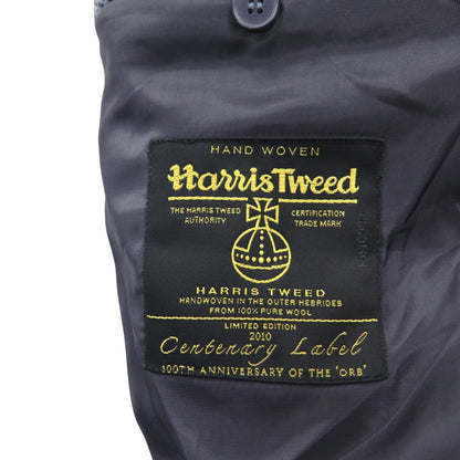Harris Tweed スコットランド製 ツイード 2B テーラードジャケット ブレザー L ネイビー ウール 100th ANNIVERSARY LIMITED EDITION