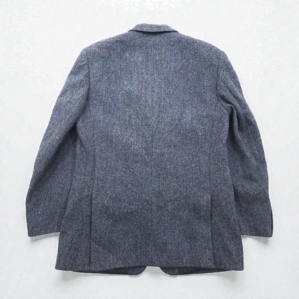 Harris Tweed Made in Scotland 2B Tailored Jacket, Leather, Large, Navy Wool, 100th Anniversary Limited Edition